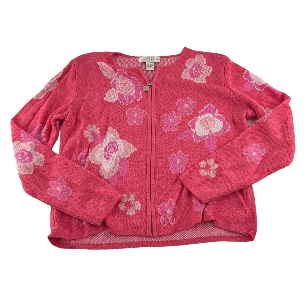 Doncaster Women's Sweater Cardigan Full Zip size Large Pink Floral Cottagecore
